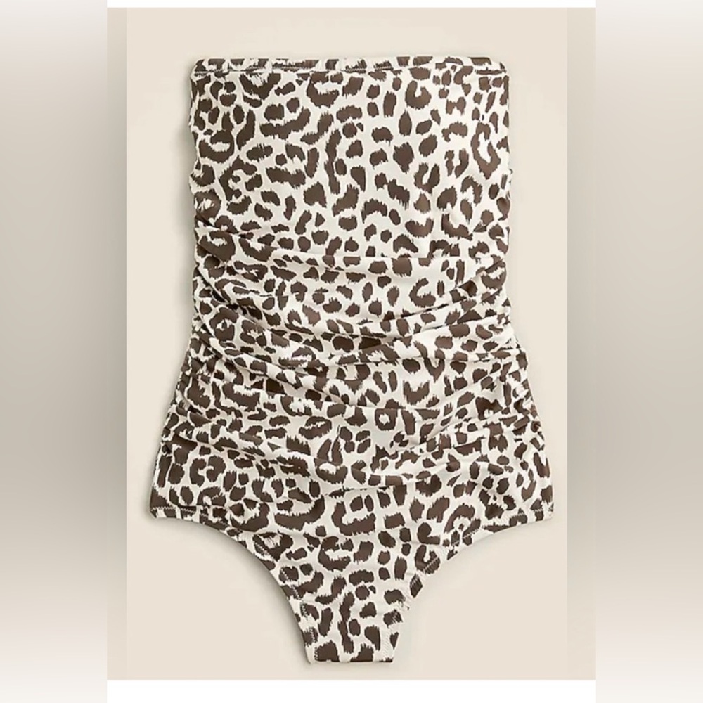 J.Crew Ruched bandeau one-piece in leopard print